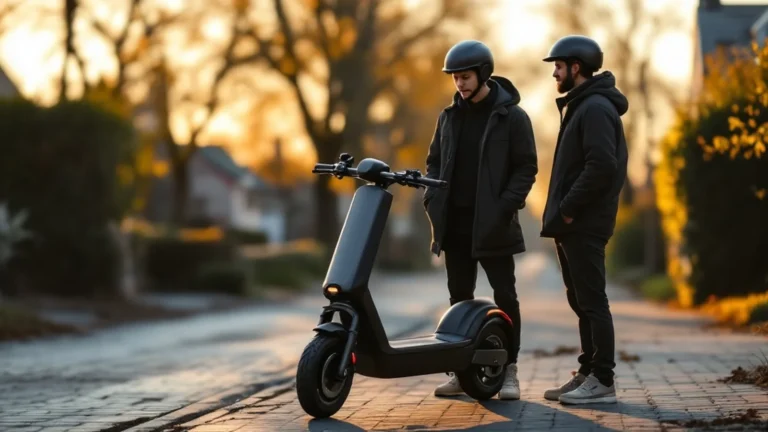 E-Scooter der Eltern fahren: Jugendlicher mit Helm wird von Elternteil eingewiesen