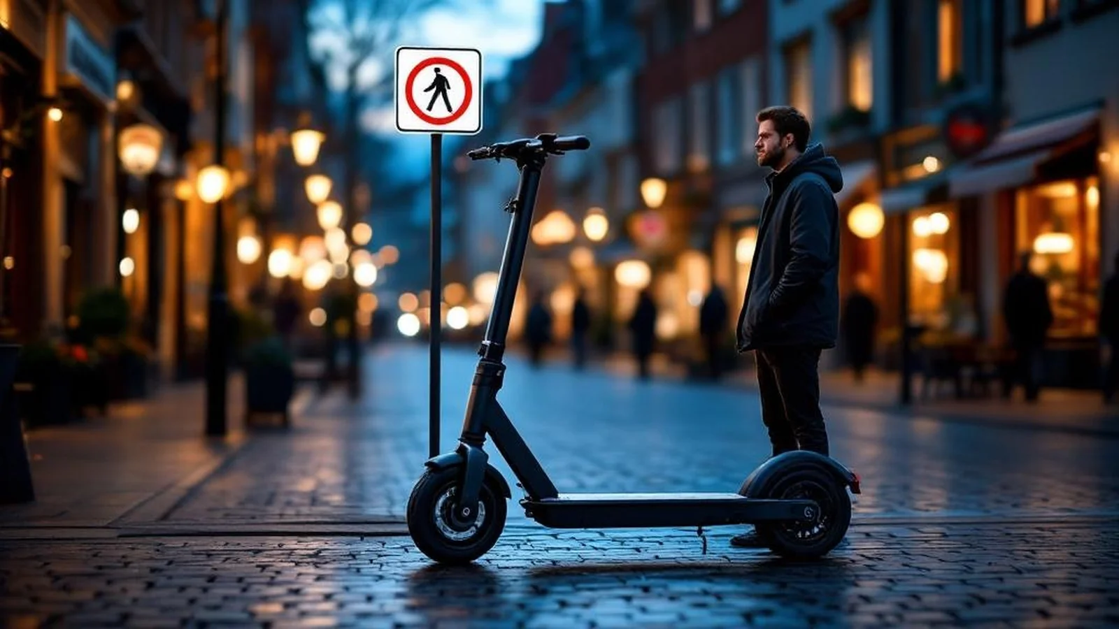 E-Scooter zwischen Gehweg und Radweg als Symbol f&uuml;r die Frage, wo Fahren erlaubt ist