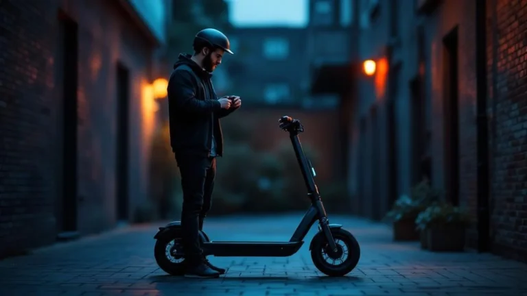 E-Scooter Helm: Fahrer mit ECE-zertifiziertem Helm auf Roller
