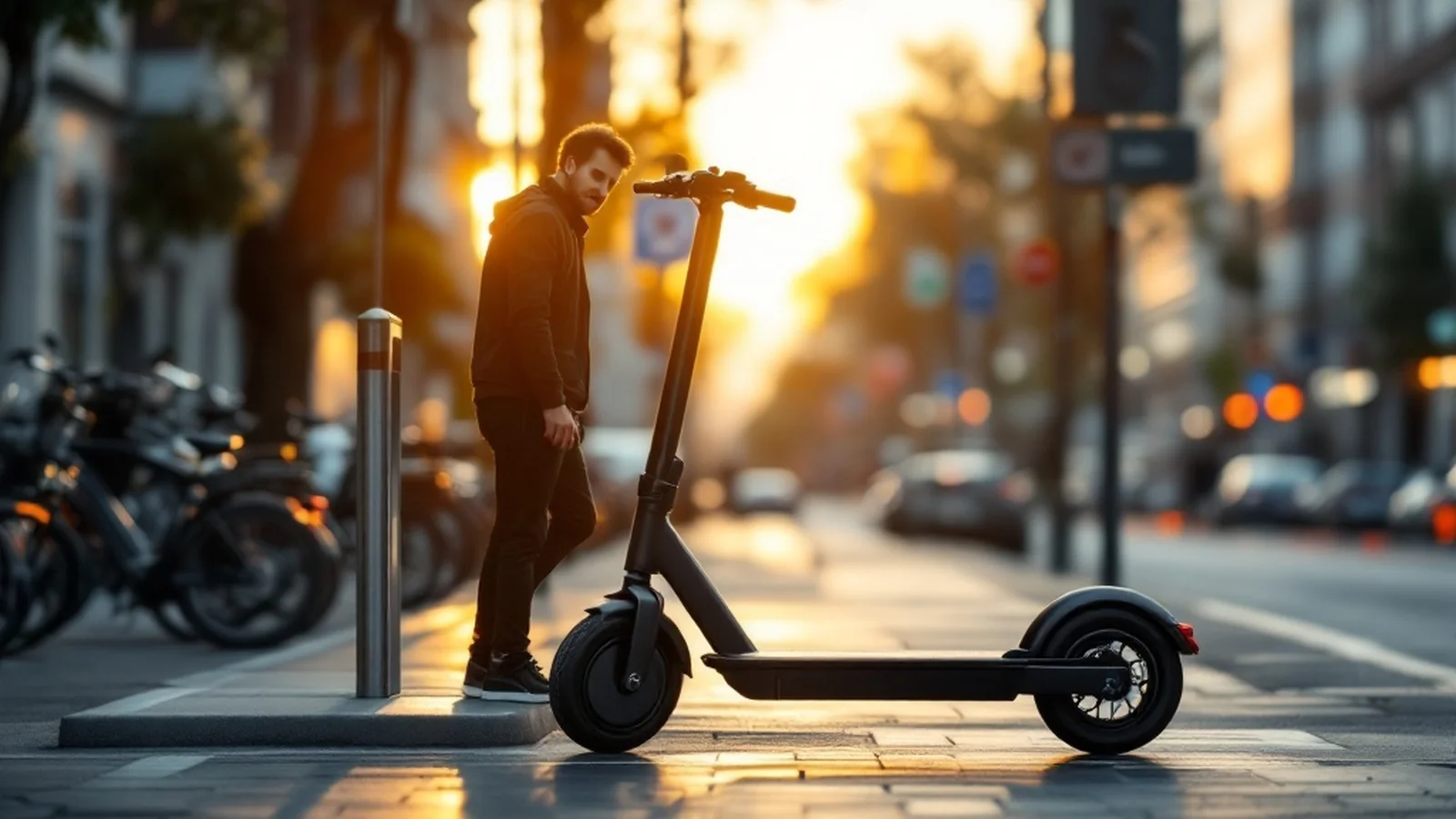 E-Scooter Parken Regeln: Pendler stellt Scooter am ausgewiesenen Bereich ab
