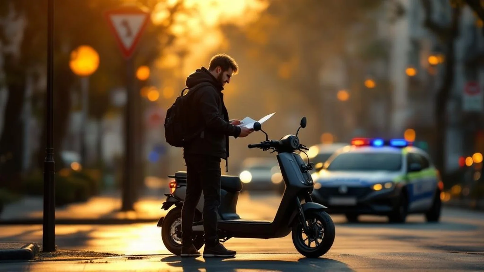 E-Scooter Polizei-Kontrolle: Sachliches Vorgehen mit Dokumenten am Straßenrand