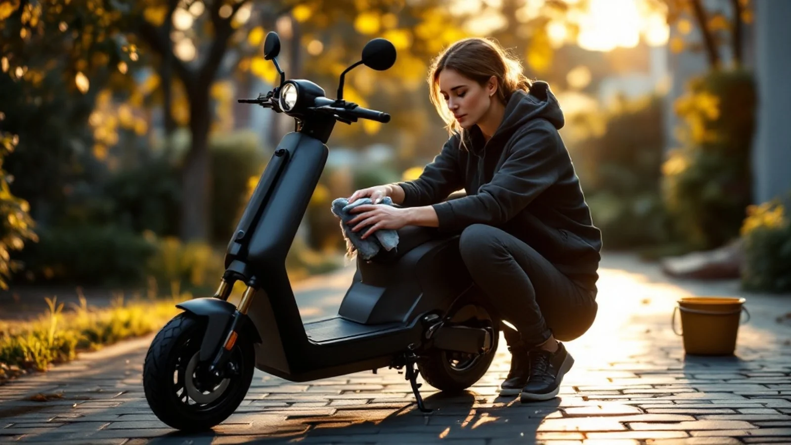 E-Scooter Reinigung Pflege: Pendlerin reinigt sanft ohne Hochdruck