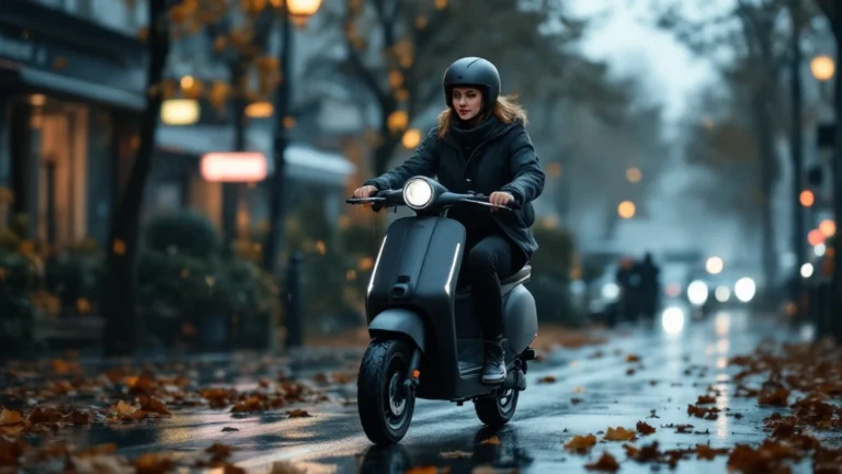 E-Scooter rutschige Fahrbahn: Pendlerin fährt vorsichtig auf glattem Belag