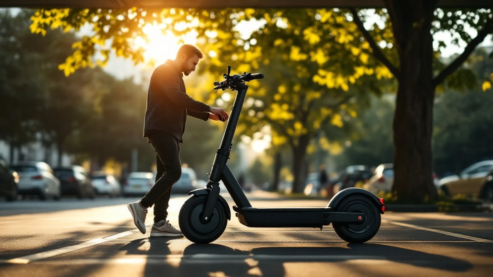 E-Scooter Schatten parken: Pendler stellt Scooter im Schatten ab