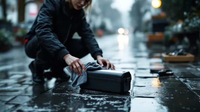 Feuchtigkeit Akku Fehler: Frau trocknet Akku-Kontakte nach Wasserkontakt