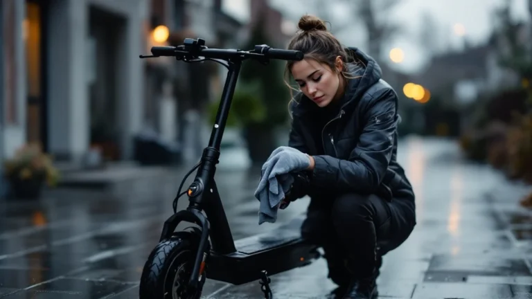 E-Scooter Feuchtigkeit Verhalten: Pendlerin pflegt Scooter nach Nass-Tour