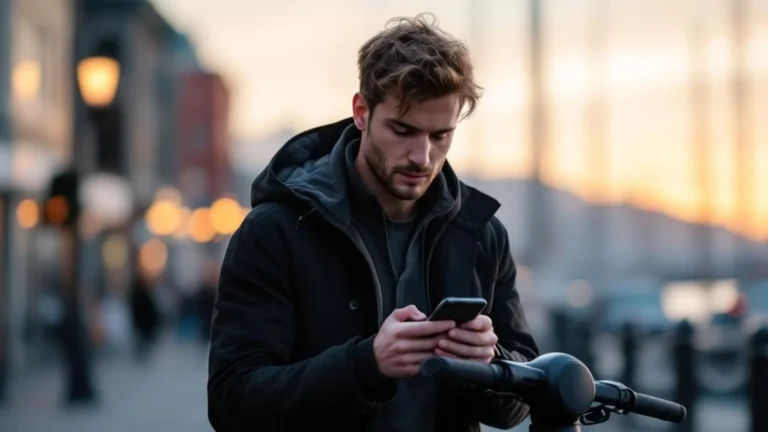 Norwegen E-Scooter 20 km/h App-Begrenzer: Fahrer prüft App-Einstellungen in Oslo