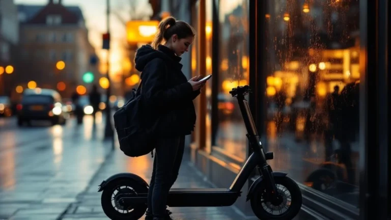 Spontan unterwegs mit E-Scooter: Frau checkt Route am Smartphone