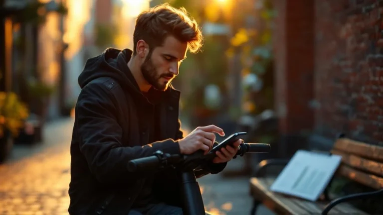 Verkaufspreis realistisch: Mann vergleicht E-Scooter-Preise per Smartphone