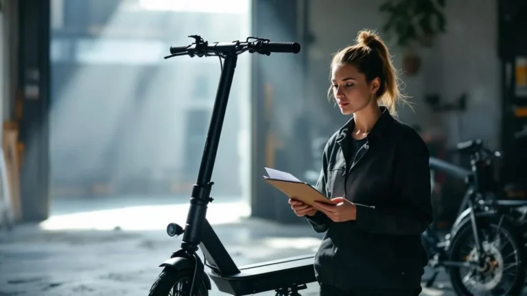 Wann Instandsetzung lohnt: Frau bewertet Reparatur-Aufwand am E-Scooter