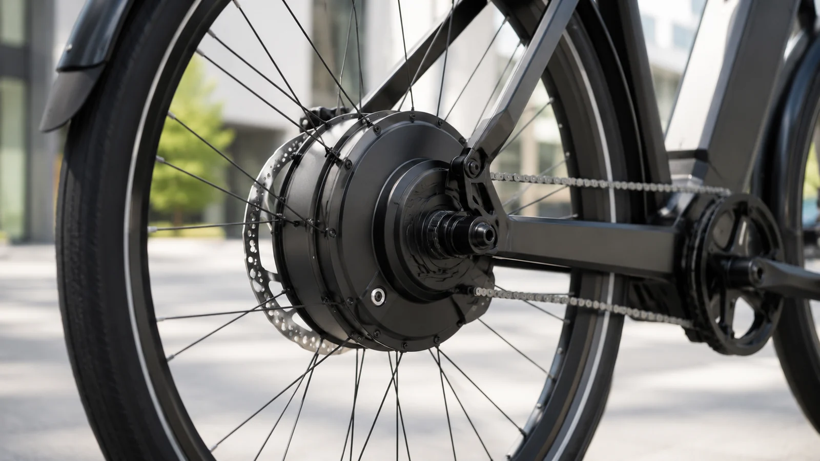 Modernes E-Bike-Hinterrad mit Nabenmotor als Symbol für die Bosch Hub Line