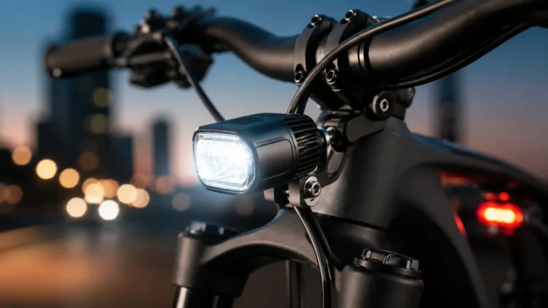 E-Bike-Scheinwerfer bei Dämmerung als Symbol für ein legales Licht-Upgrade am E-Bike