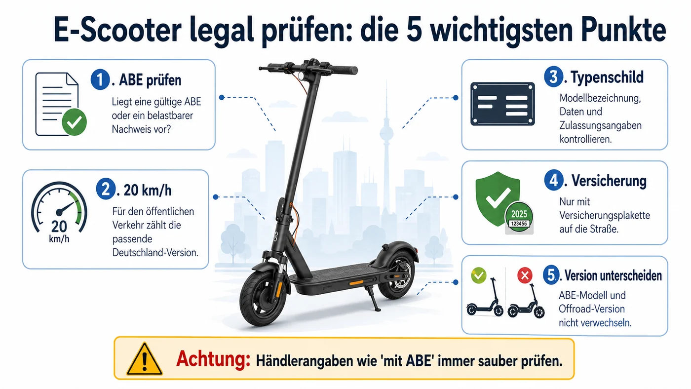 Die wichtigsten Punkte, um einen legalen E-Scooter zu erkennen
