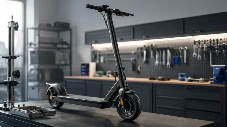 E-Scooter im Werkstattkontext als Symbol fuer Tuning-Risiken
