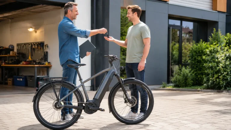 Gebrauchtes E-Bike wird vor dem Tuning auf Privatgelände geprüft