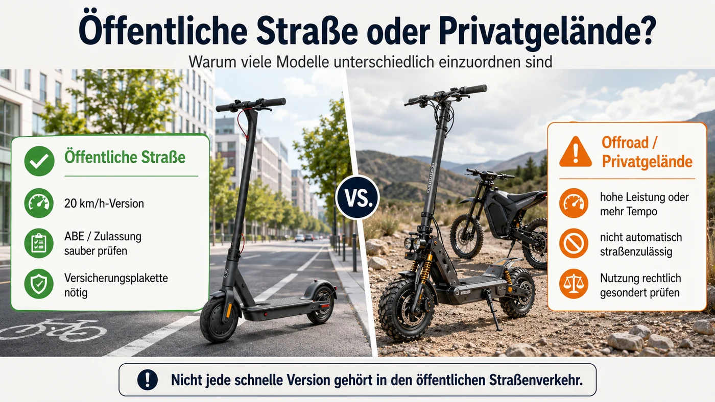 Öffentliche Straße versus Privatgelände bei schnellen E-Scootern