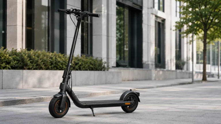 Schwarzer E-Scooter im Stadtumfeld als Symbol fuer Ninebot mit ABE