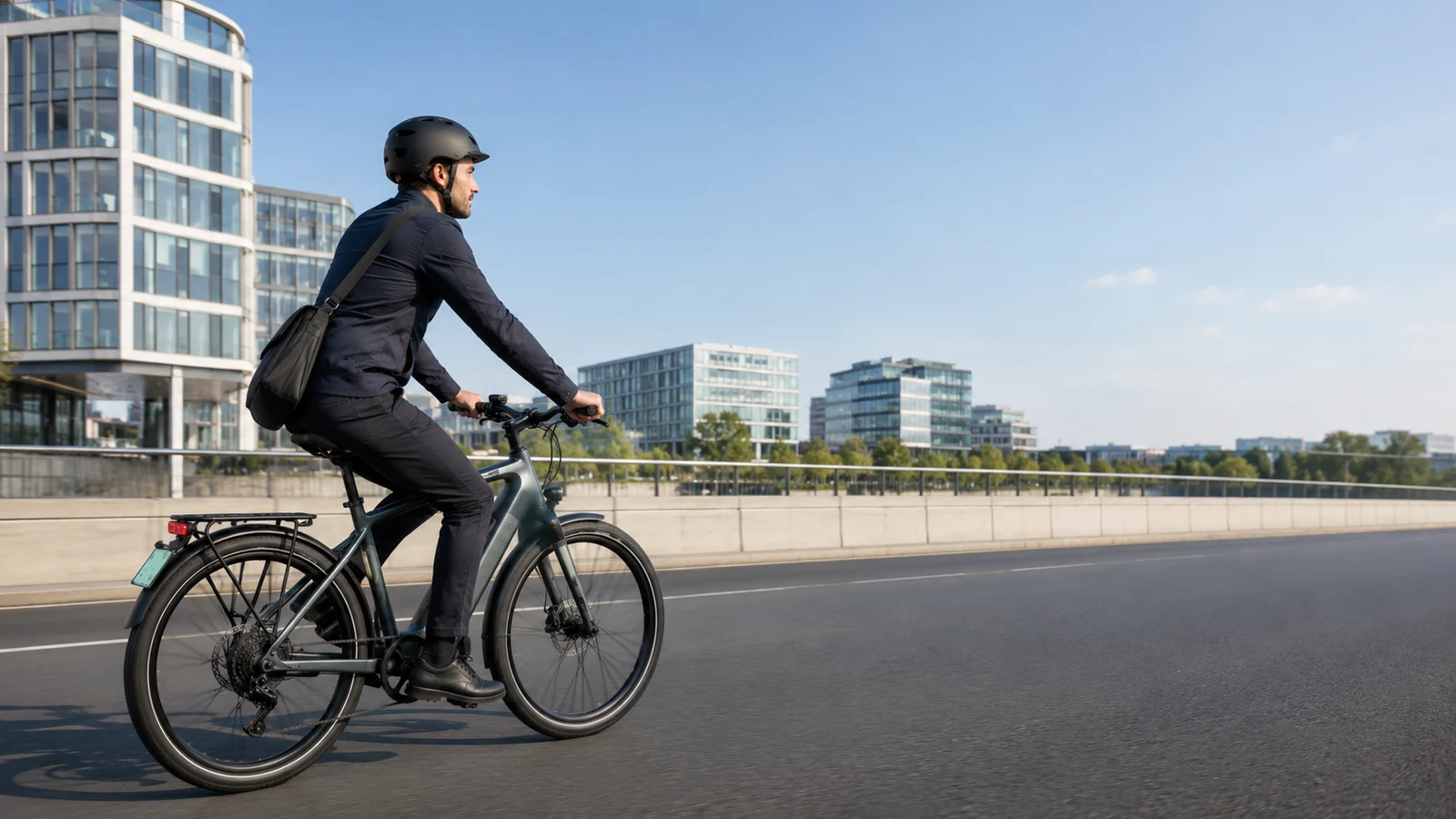 S-Pedelec-Fahrer mit Helm im urbanen Verkehr