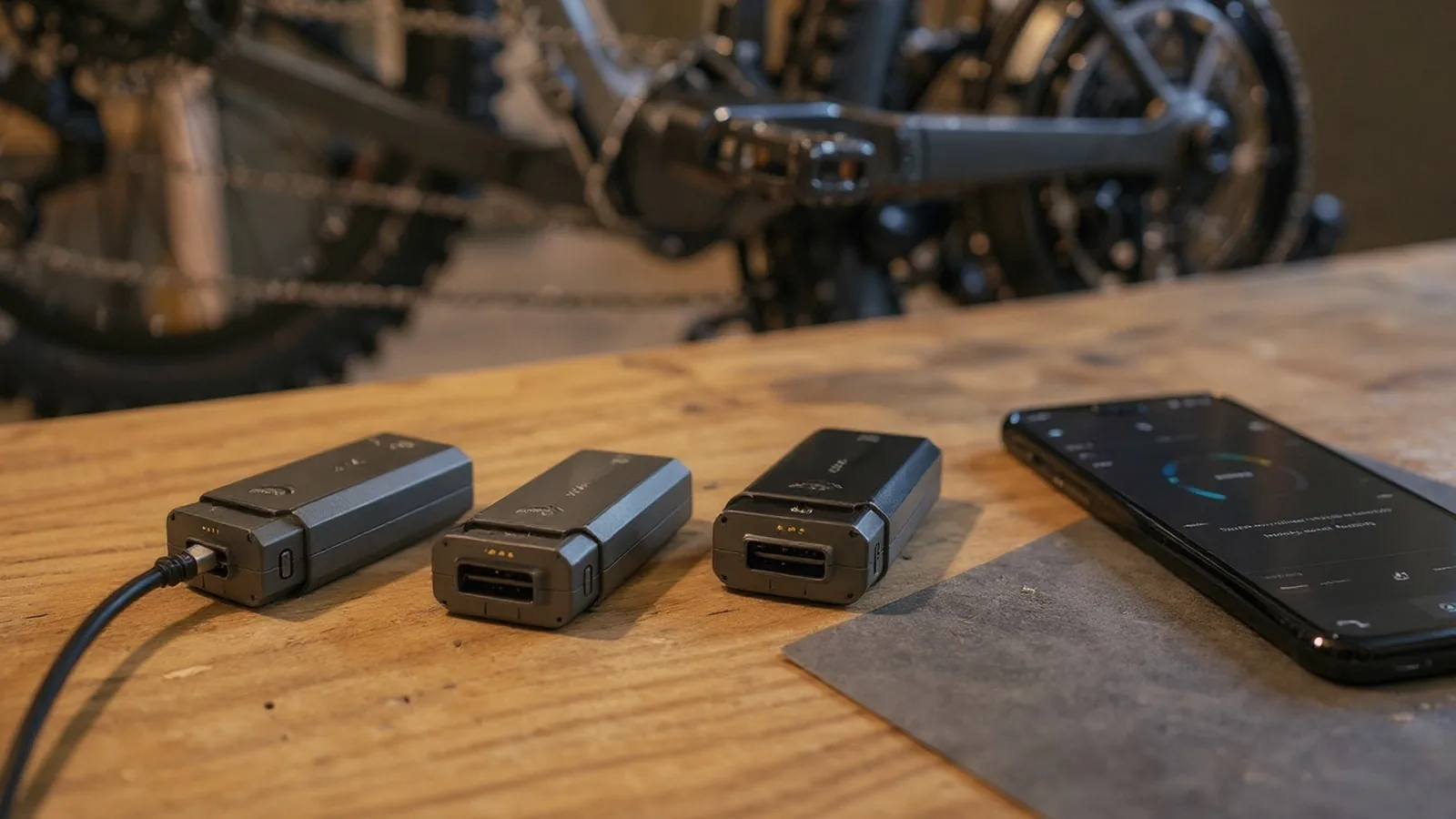 E-Bike mit Mittelmotor und Tuning-App in der Werkstatt