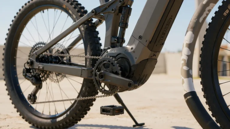 E-Bike-Mittelmotor mit unscharfem Typenschild