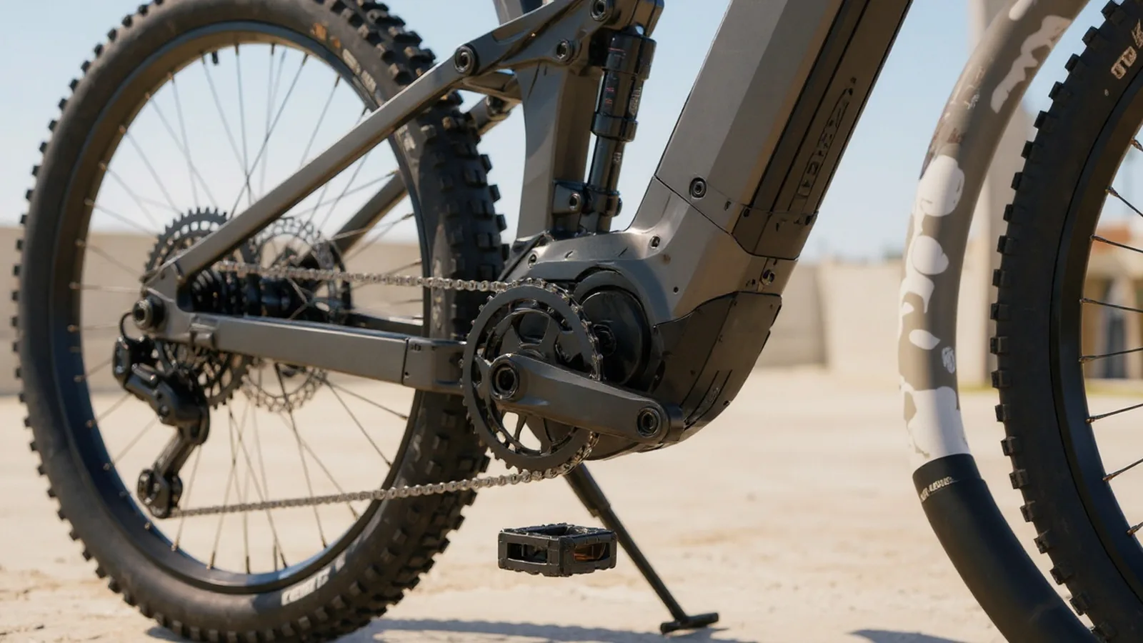 E-Bike-Mittelmotor mit unscharfem Typenschild