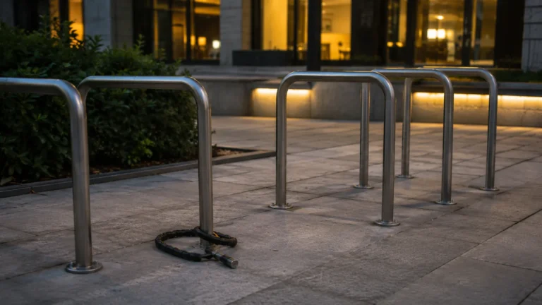 Leerer Fahrradstaender mit durchtrenntem Schloss