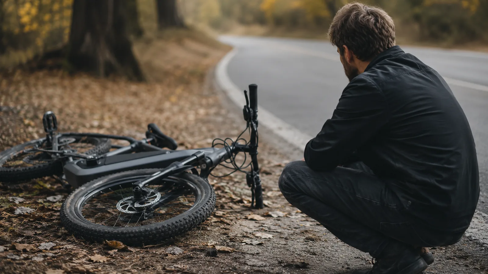 Umgekipptes E-Bike am Wegesrand