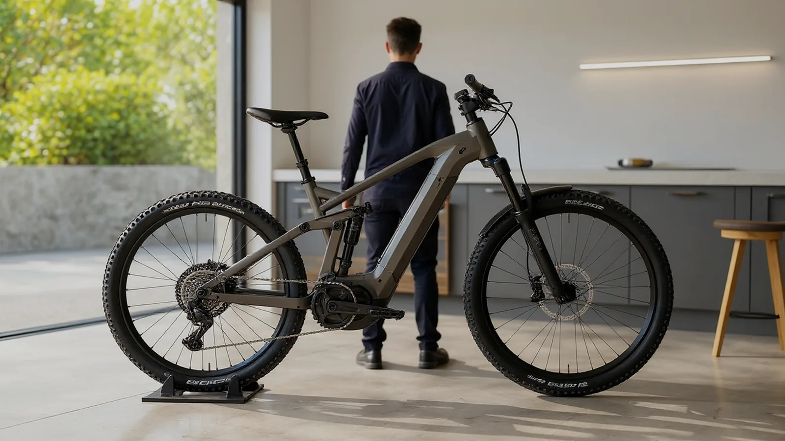 Haendler prueft gebrauchtes E-Bike