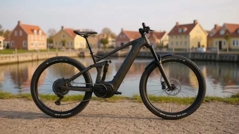 E-Bike vor daenischer Kuesten-Kulisse