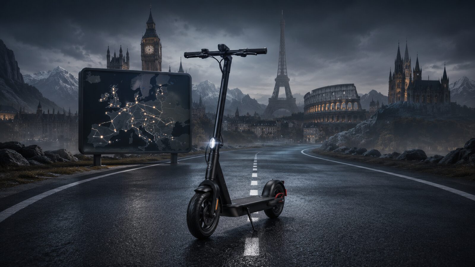 E-Scooter auf europäischer Reiseroute als Symbol für Tuning im Ausland