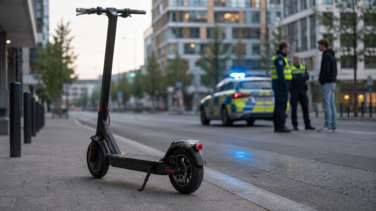 E-Scooter am Straßenrand bei einer Polizeikontrolle in der Stadt