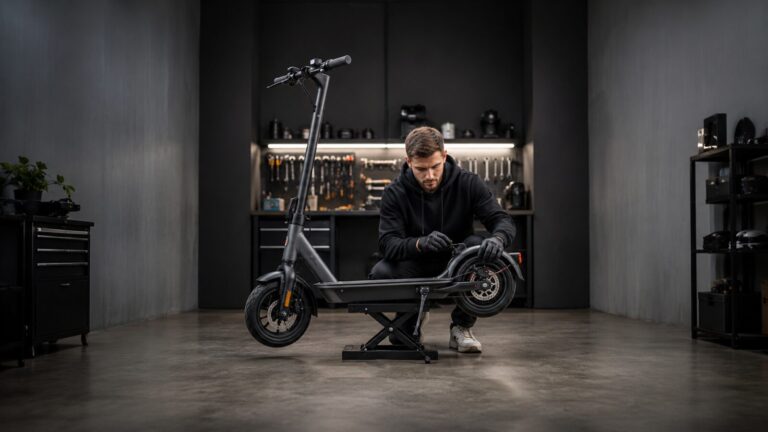 E-Scooter in der Werkstatt als Symbol für sicheres Tuning