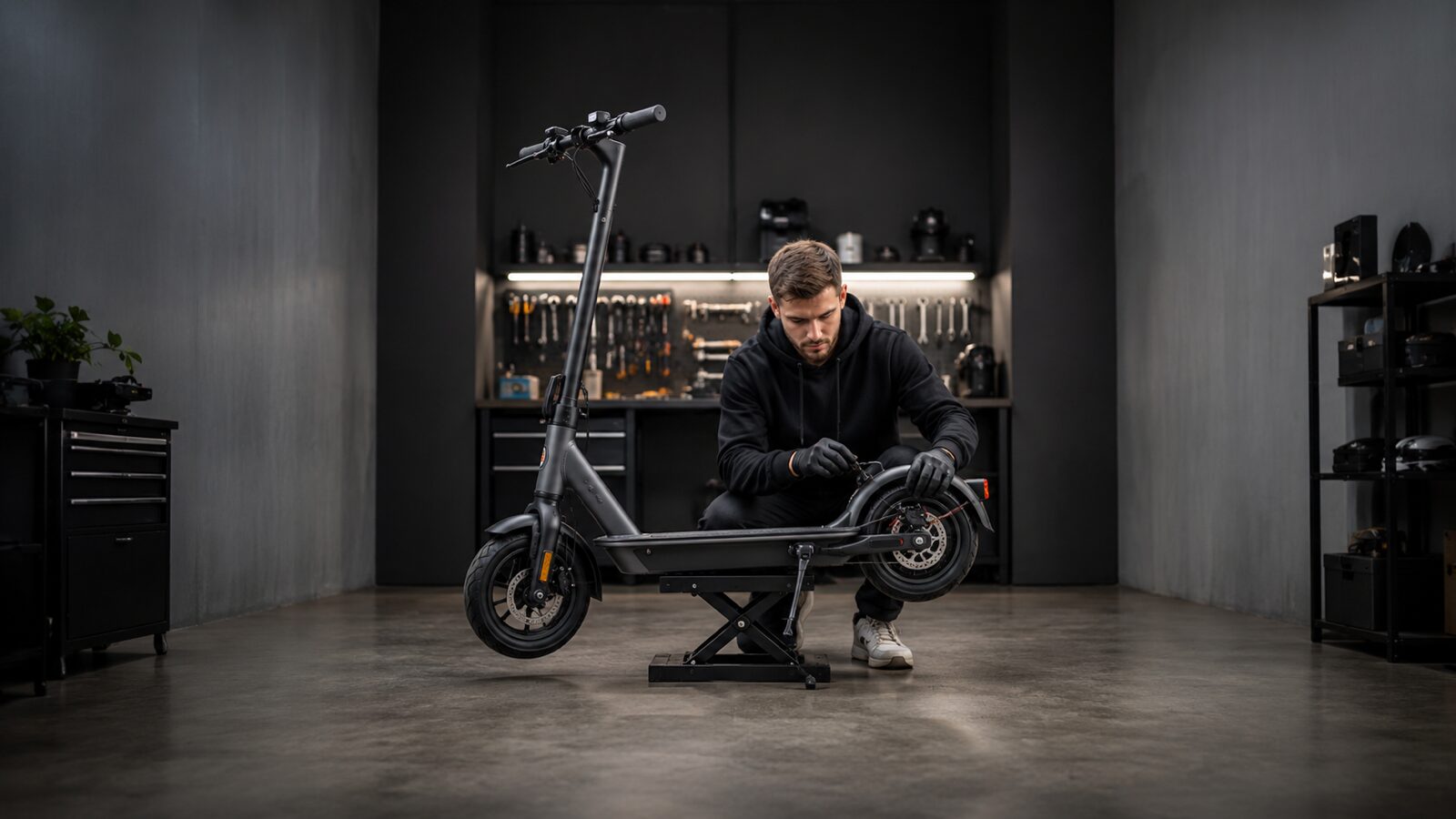 E-Scooter in der Werkstatt als Symbol für sicheres Tuning