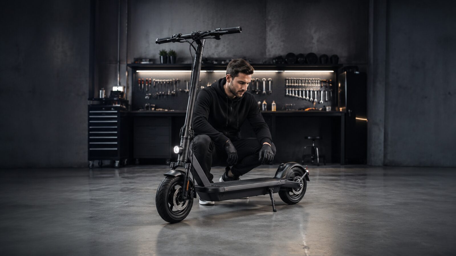 E-Scooter bei einer technischen Inspektion in der Werkstatt