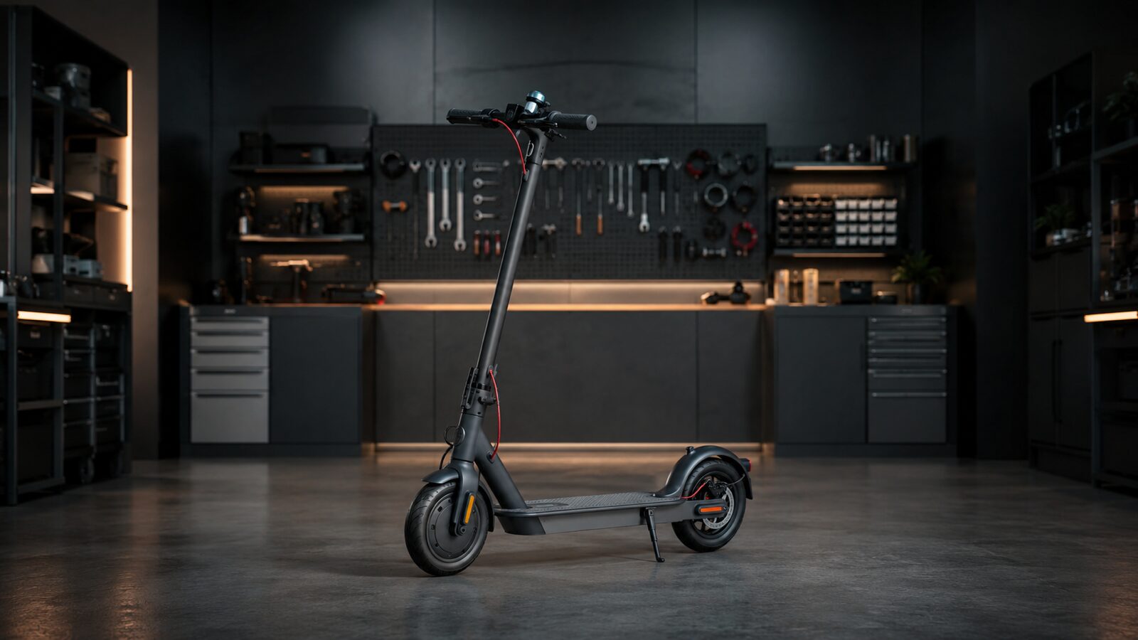 Moderner E-Scooter im Workshop als Symbol für Xiaomi-Tuning