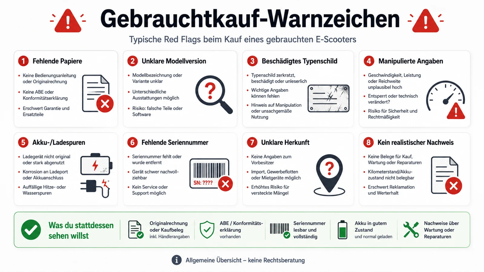 Infografik: Warnzeichen beim Gebrauchtkauf