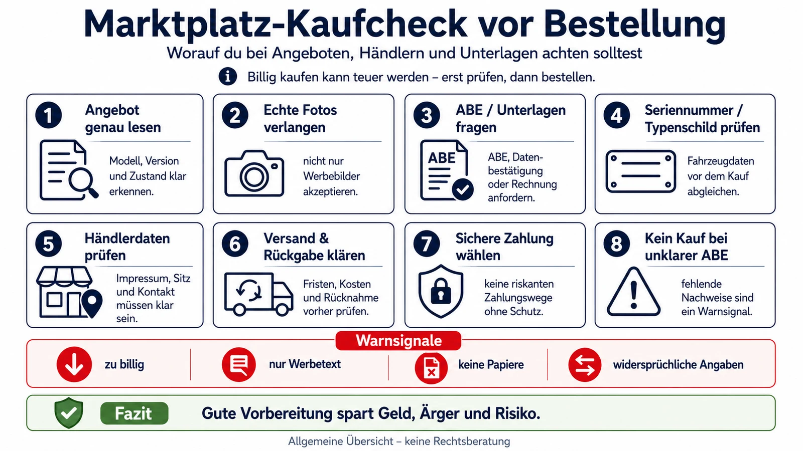 Infografik: Marktplatz-Kaufcheck vor der Bestellung