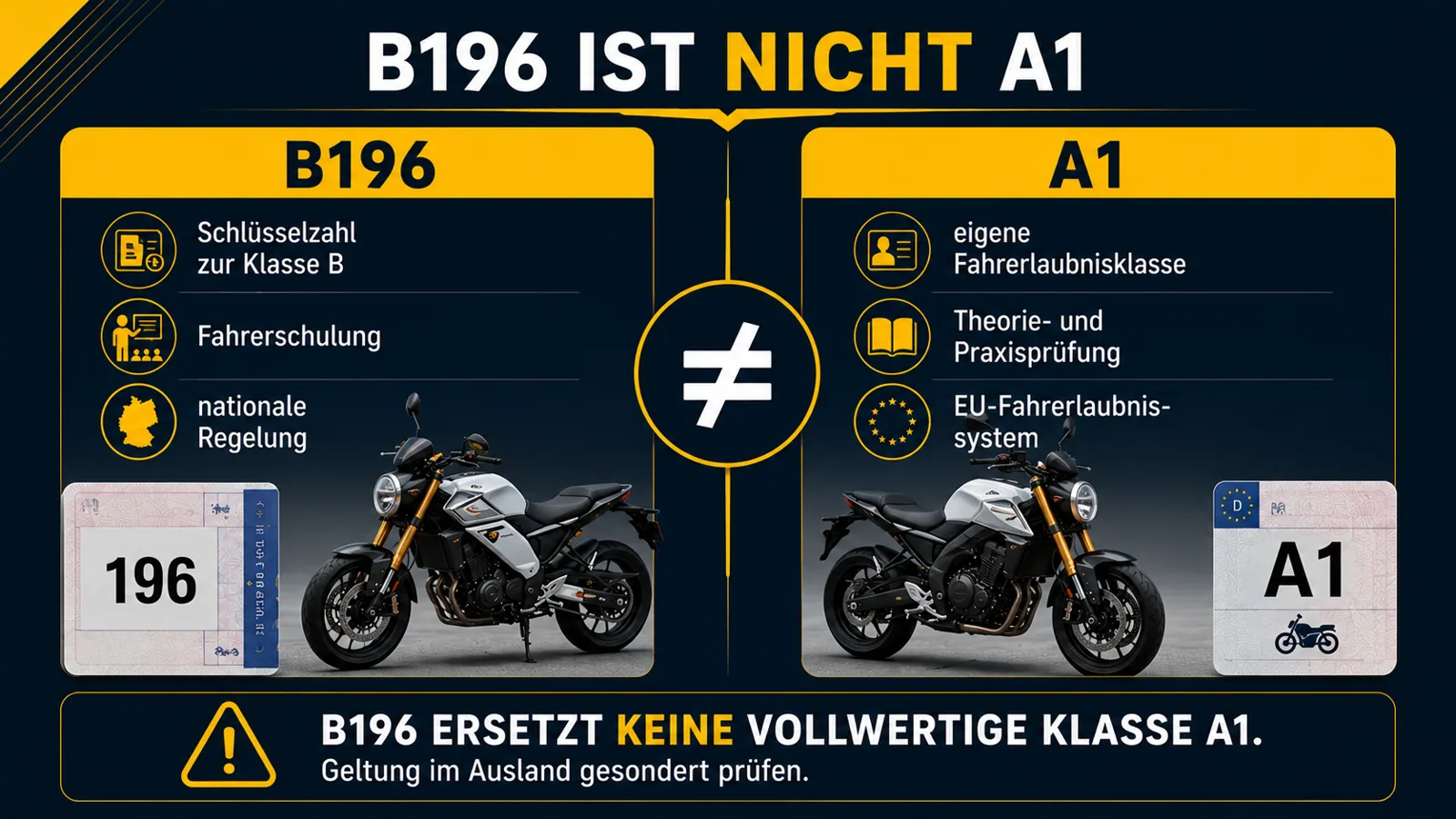 Vergleich zwischen B196 und der Fahrerlaubnisklasse A1