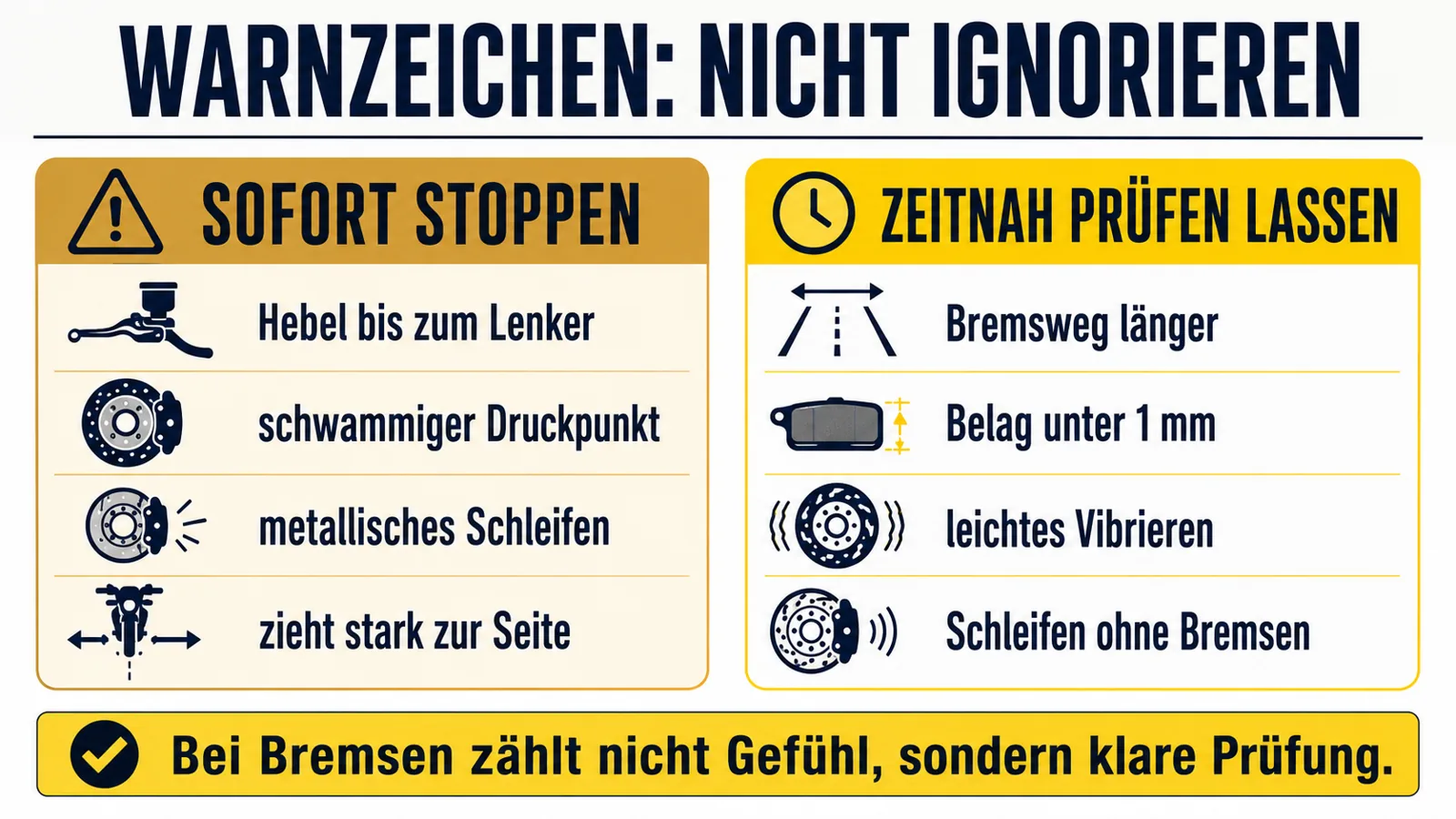 Infografik zu Warnzeichen bei Bremsen von E-Scooter und E-Bike