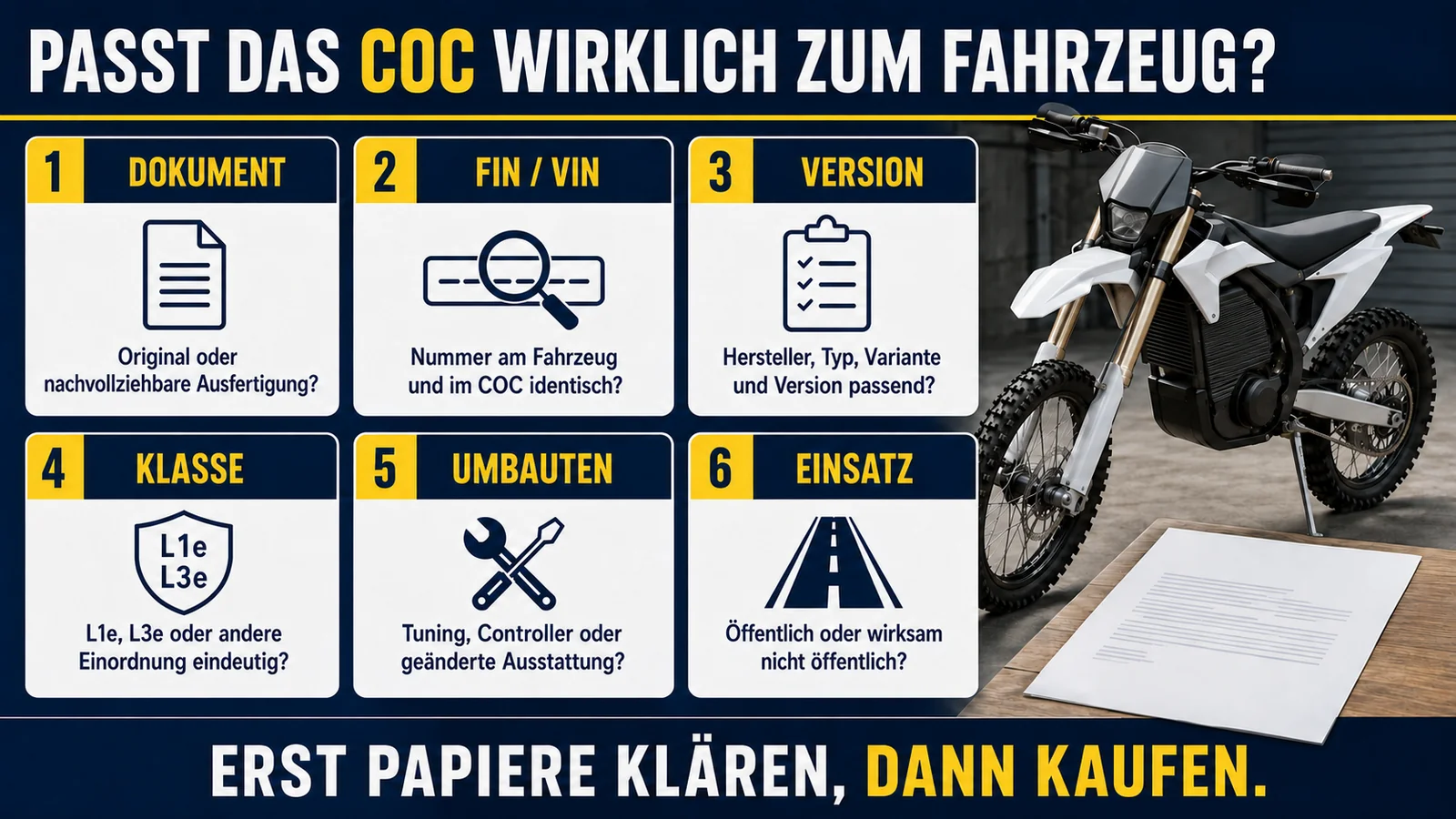 Infografik COC-Kaufcheck für E-Enduro: passt das COC zum Fahrzeug
