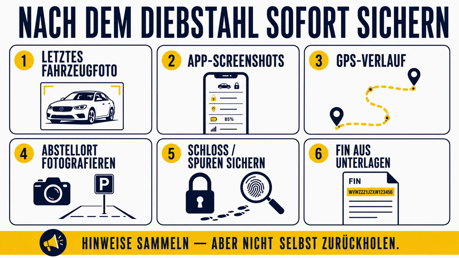 Infografik welche Beweise nach einem E-Scooter Diebstahl sofort gesichert werden sollten