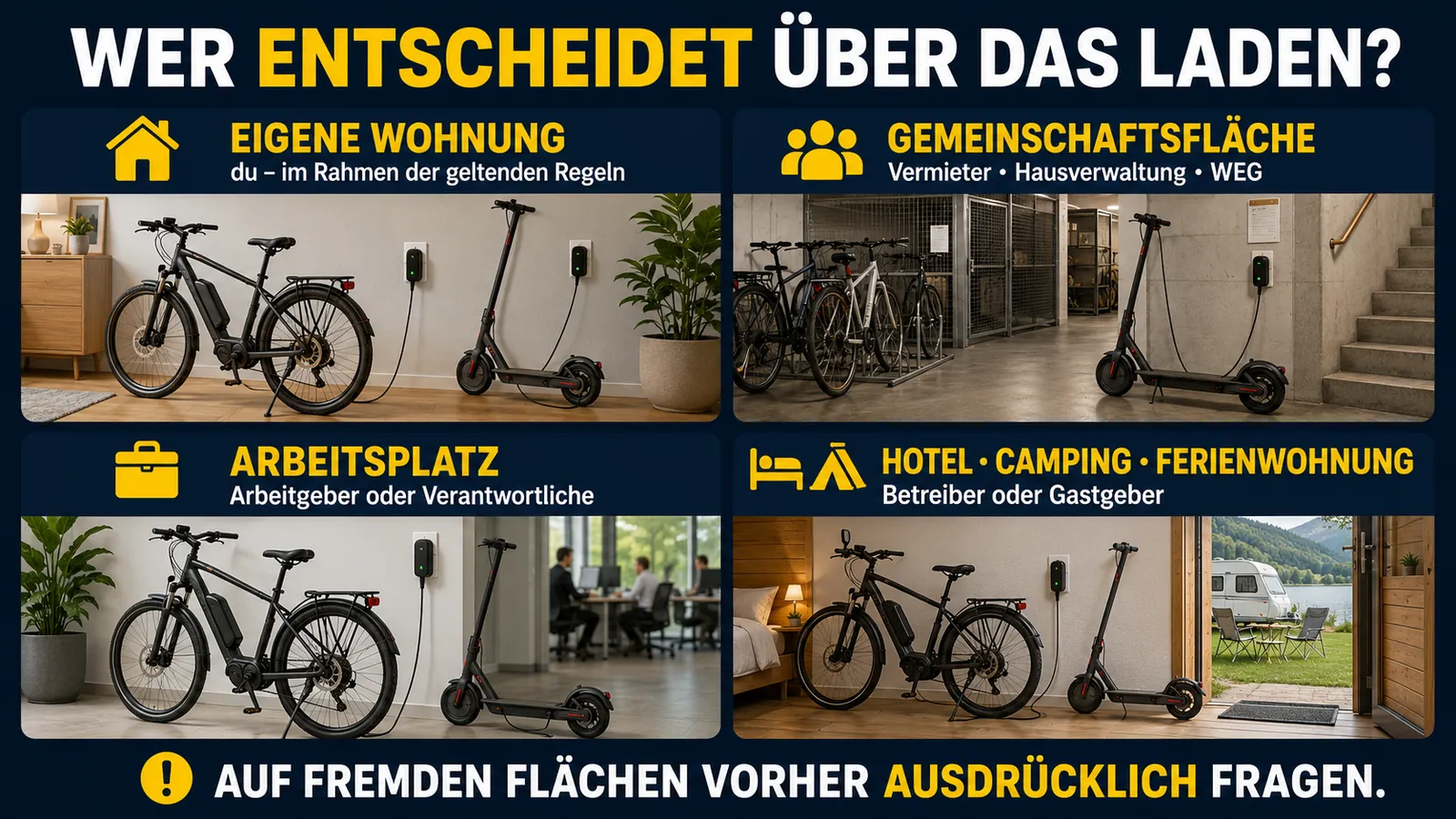 Infografik wer über das Laden von E-Bike und E-Scooter entscheidet