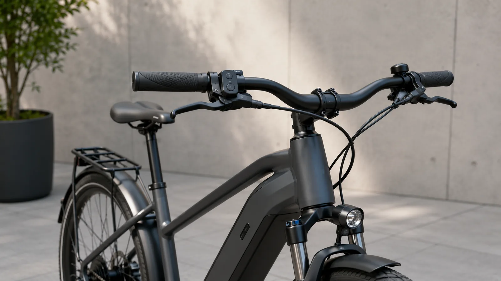 E-Bike-Lenker mit Bedienelement als Beispiel für Gasgriff und Anfahrhilfe