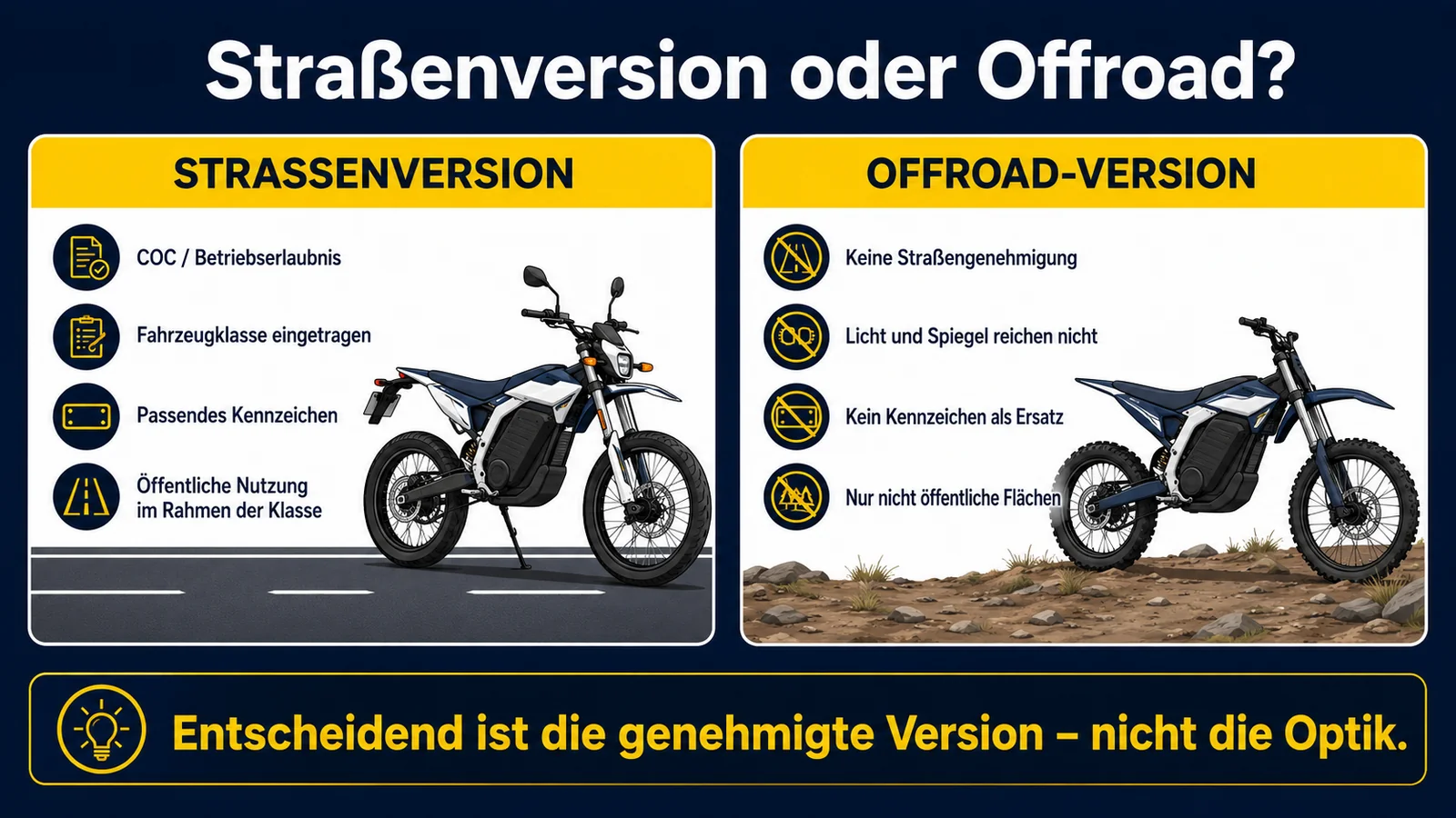 Infografik E-Enduro: Straßenversion gegen Offroad-Version