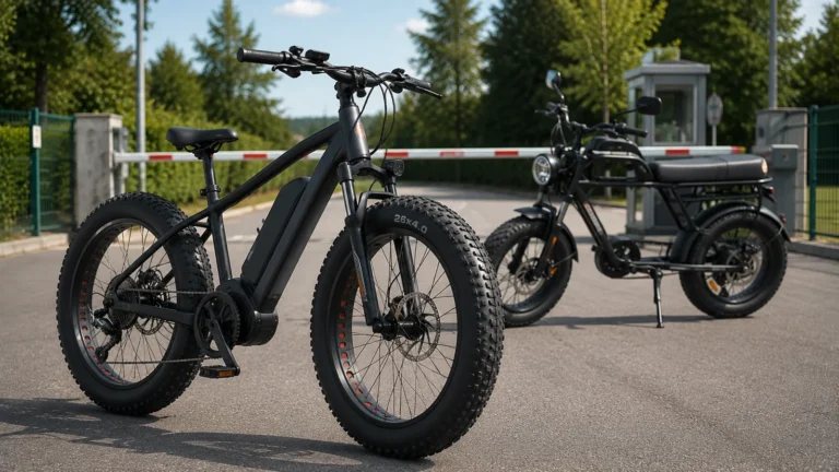 Fahrradnahes und mopedähnliches E-Fatbike auf einer kontrollierten Testfläche
