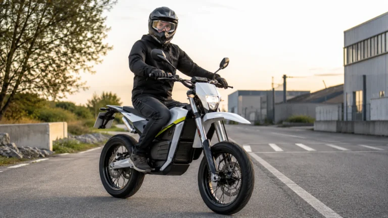 Elektrisches Leichtmotorrad auf neutralem Testgelände als Beispiel für Autoführerschein, AM und B196