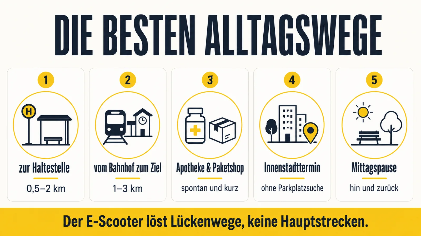 Infografik zu typischen Alltagswegen mit dem E-Scooter