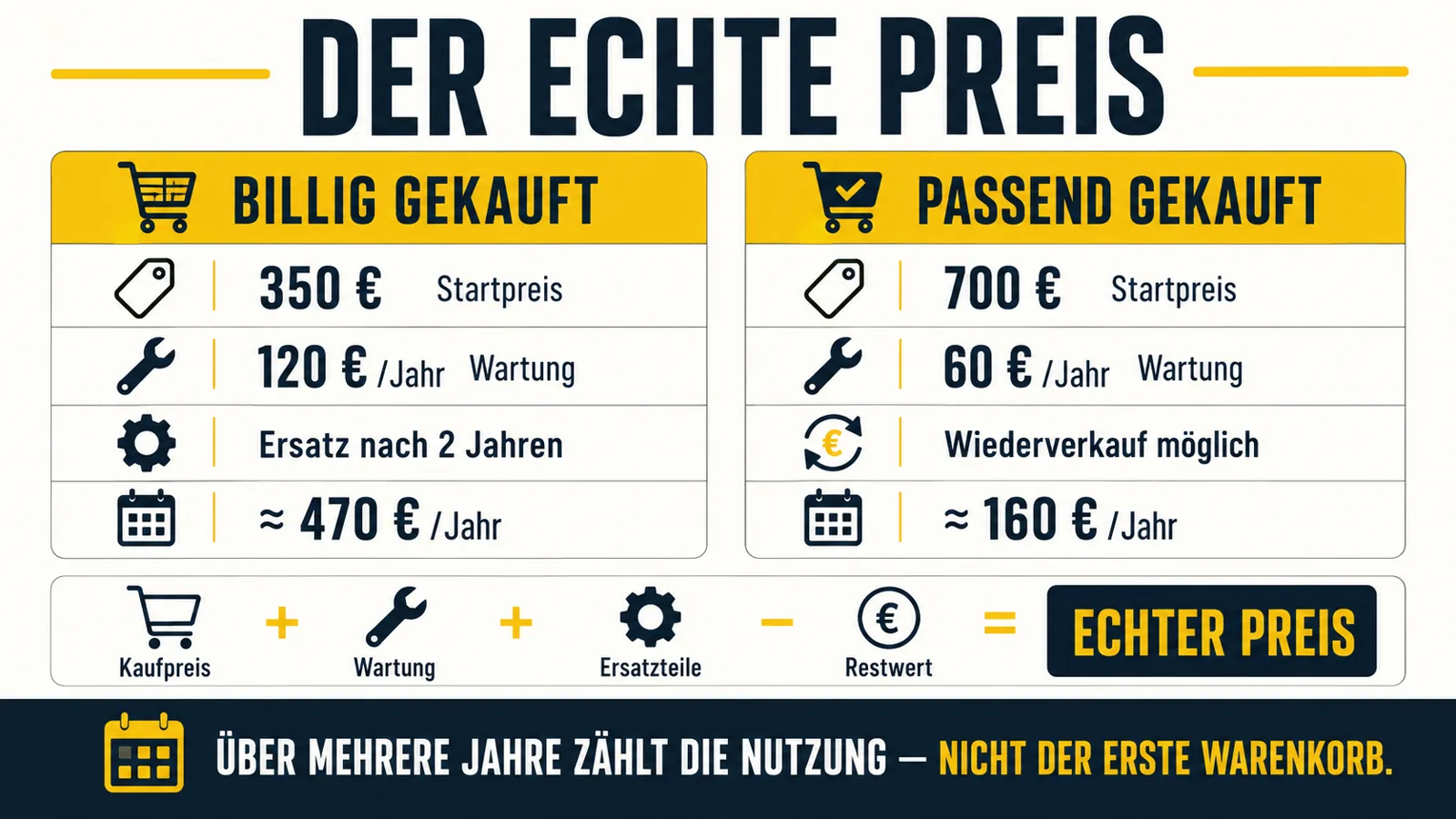 Infografik zur TCO-Rechnung beim E-Scooter-Kauf über mehrere Jahre