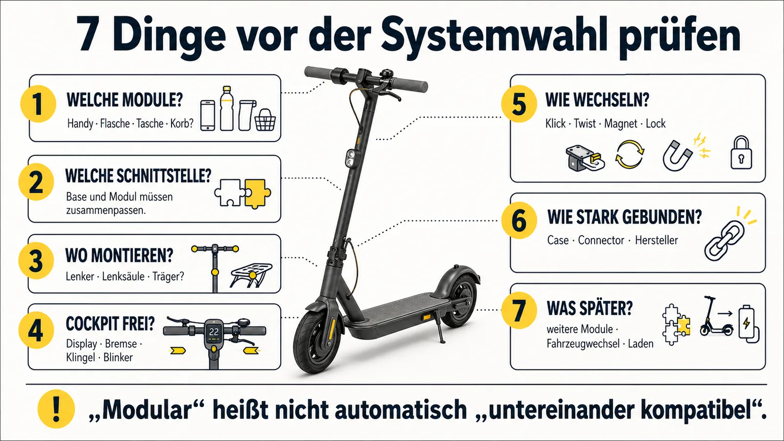 Sieben Prüfpunkte vor der Wahl eines modularen E-Scooter-Cockpit-Systems