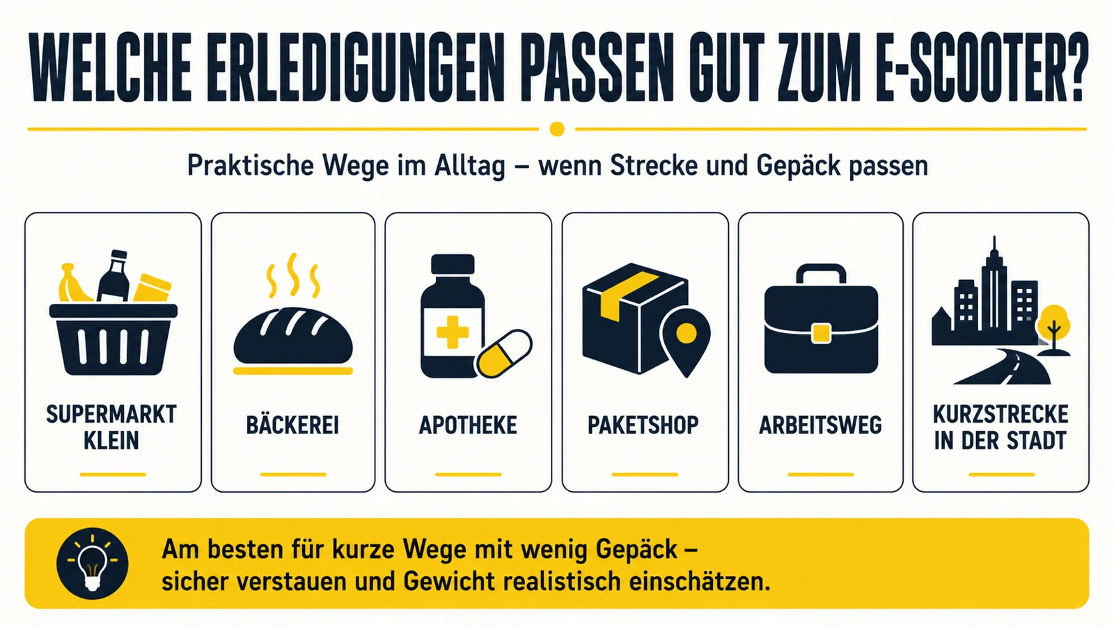Infografik: welche Erledigungen gut zum E-Scooter passen